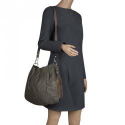 Pre Owned Furla Grey Leather Drawstring Shoulder Bag