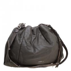 Pre Owned Furla Grey Leather Drawstring Shoulder Bag