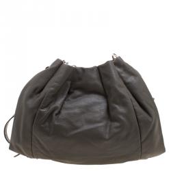 Pre Owned Furla Grey Leather Drawstring Shoulder Bag