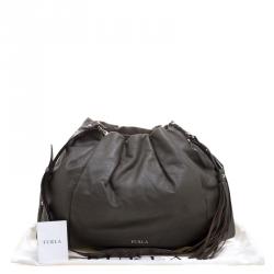 Pre Owned Furla Grey Leather Drawstring Shoulder Bag