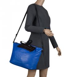Pre Owned Furla Blue/Blue Leather Convertible Tote 