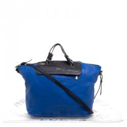 Pre Owned Furla Blue/Blue Leather Convertible Tote 