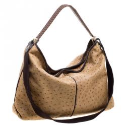 Pre Owned Furla Brown Ostrich Embossed Leather Elizabeth Hobo