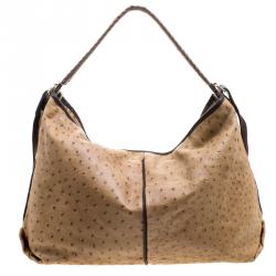 Pre Owned Furla Brown Ostrich Embossed Leather Elizabeth Hobo