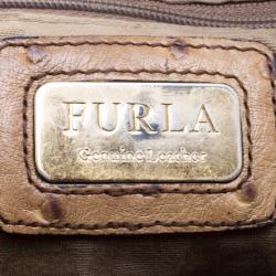 Pre Owned Furla Brown Ostrich Embossed Leather Elizabeth Hobo