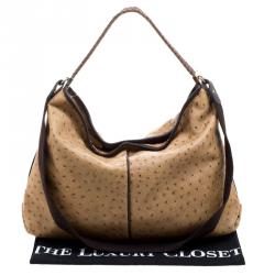 Pre Owned Furla Brown Ostrich Embossed Leather Elizabeth Hobo