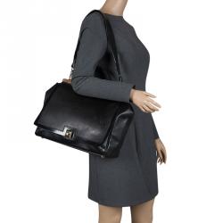 Pre Owned Furla Black Leather Cortina Top Handle Bag