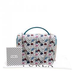 Pre Owned Furla Multicolor Printed Leather Top Handle Crossbody Bag