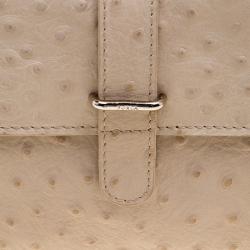 Pre Owned Furla Beige Ostrich Embossed Leather Chain Clutch