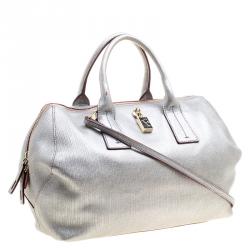 Pre Owned Furla Silver Leather Top Handle Bag