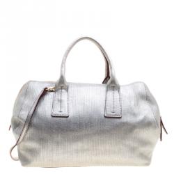 Pre Owned Furla Silver Leather Top Handle Bag