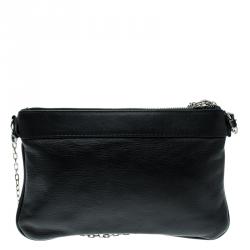Pre Owned Furla Black Leather Chain Clutch