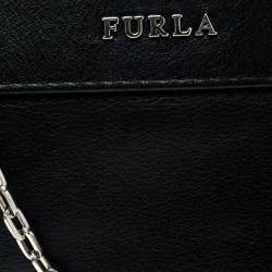 Pre Owned Furla Black Leather Chain Clutch