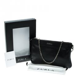 Pre Owned Furla Black Leather Chain Clutch