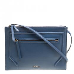 Pre Owned Furla Navy Blue Leather Crossbody Bag
