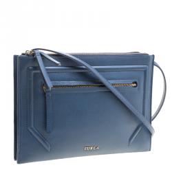 Pre Owned Furla Navy Blue Leather Crossbody Bag