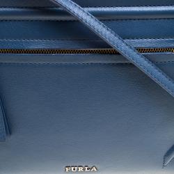 Pre Owned Furla Navy Blue Leather Crossbody Bag