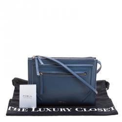 Pre Owned Furla Navy Blue Leather Crossbody Bag