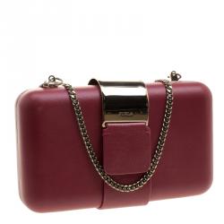 Pre Owned Furla Red Leather Opera Chain Clutch