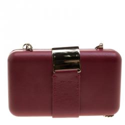 Pre Owned Furla Red Leather Opera Chain Clutch