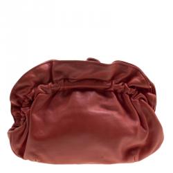 Pre Owned Furla Red Leather Ruffle Clutch