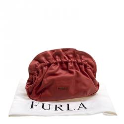 Pre Owned Furla Red Leather Ruffle Clutch