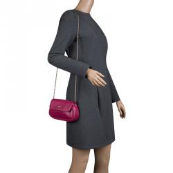 Pre Owned Furla Fuchsia Leather Chain Crossbody Bag