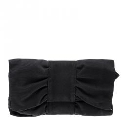 Pre Owned Furla Black Fabric Bow Clutch
