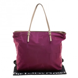 Pre Owned Furla Burgundy Nylon Shopper Tote