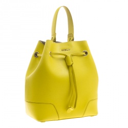 Pre Owned Furla Yellow Green Leather Stacy Drawstring Bucket Bag