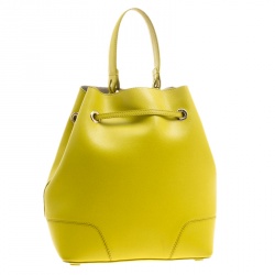 Pre Owned Furla Yellow Green Leather Stacy Drawstring Bucket Bag