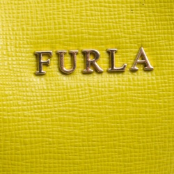 Pre Owned Furla Yellow Green Leather Stacy Drawstring Bucket Bag