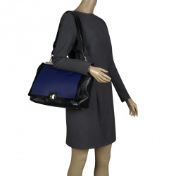 Pre Owned Furla Black/Blue Leather Cortina Top Handle Bag