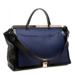 Pre Owned Furla Black/Blue Leather Cortina Top Handle Bag