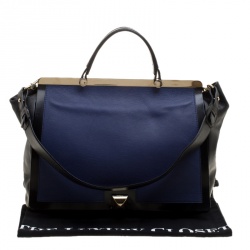 Pre Owned Furla Black/Blue Leather Cortina Top Handle Bag