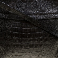 Pre Owned Furla Black Croc Embossed Leather Large Piper Dome Satchel