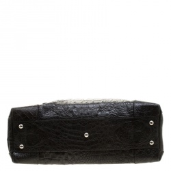 Pre Owned Furla Black Croc Embossed Leather Large Piper Dome Satchel