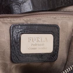 Pre Owned Furla Black Croc Embossed Leather Large Piper Dome Satchel