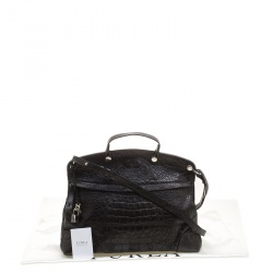 Pre Owned Furla Black Croc Embossed Leather Large Piper Dome Satchel