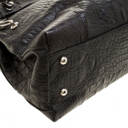 Pre Owned Furla Black Croc Embossed Leather Large Piper Dome Satchel