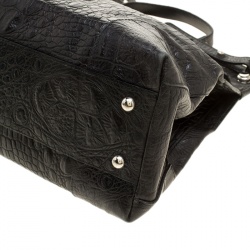 Pre Owned Furla Black Croc Embossed Leather Large Piper Dome Satchel