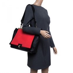 Pre Owned Furla Black/Red Leather Cortina Top Handle Bag
