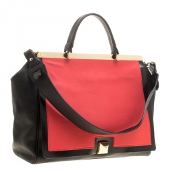Pre Owned Furla Black/Red Leather Cortina Top Handle Bag