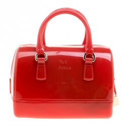 Pre Owned Furla Red Glossy Rubber Applique Candy Cookie Mini Satchel 
