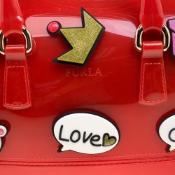 Pre Owned Furla Red Glossy Rubber Applique Candy Cookie Mini Satchel 