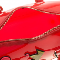 Pre Owned Furla Red Glossy Rubber Applique Candy Cookie Mini Satchel 