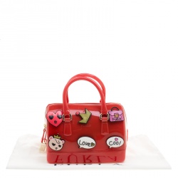 Pre Owned Furla Red Glossy Rubber Applique Candy Cookie Mini Satchel 