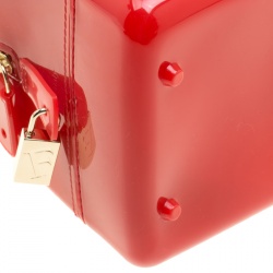 Pre Owned Furla Red Glossy Rubber Applique Candy Cookie Mini Satchel 