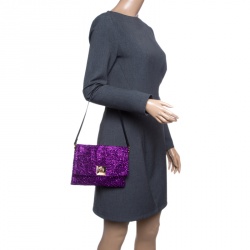 Pre Owned Furla Purple Textured Fabric Shoulder Bag