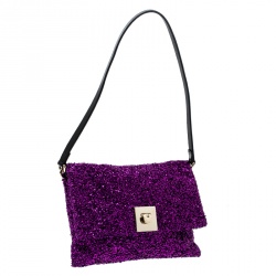 Pre Owned Furla Purple Textured Fabric Shoulder Bag